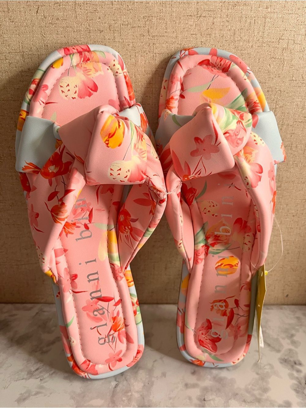 Gianni Bini Pink Floral Bow Slide Sandals